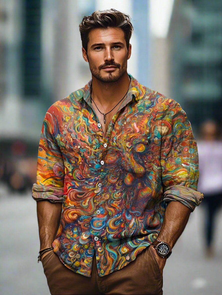 Men's Vintage Color Long Sleeve Pocket Shirt