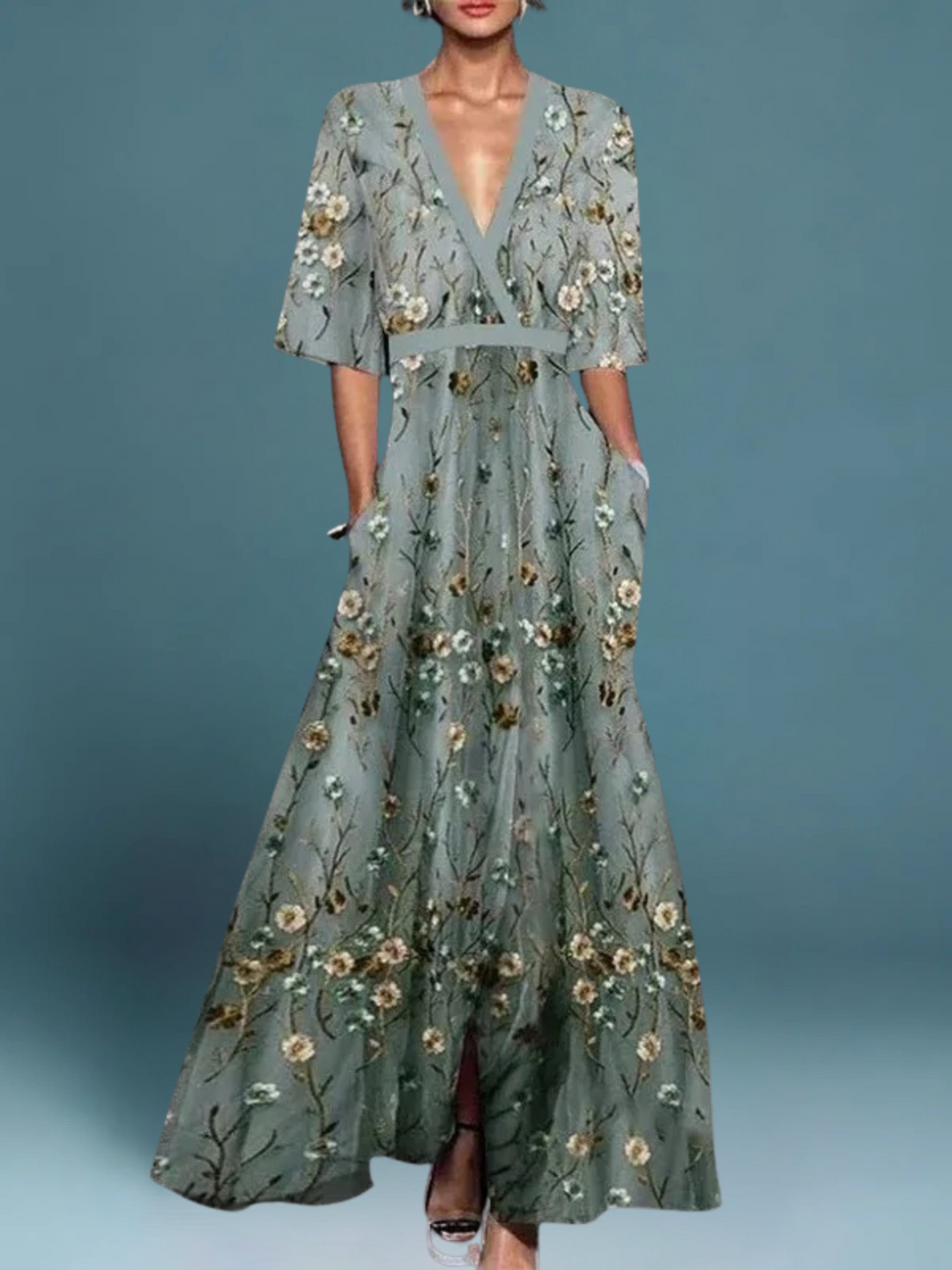 Olive | Elegant Floral Maxi Dress