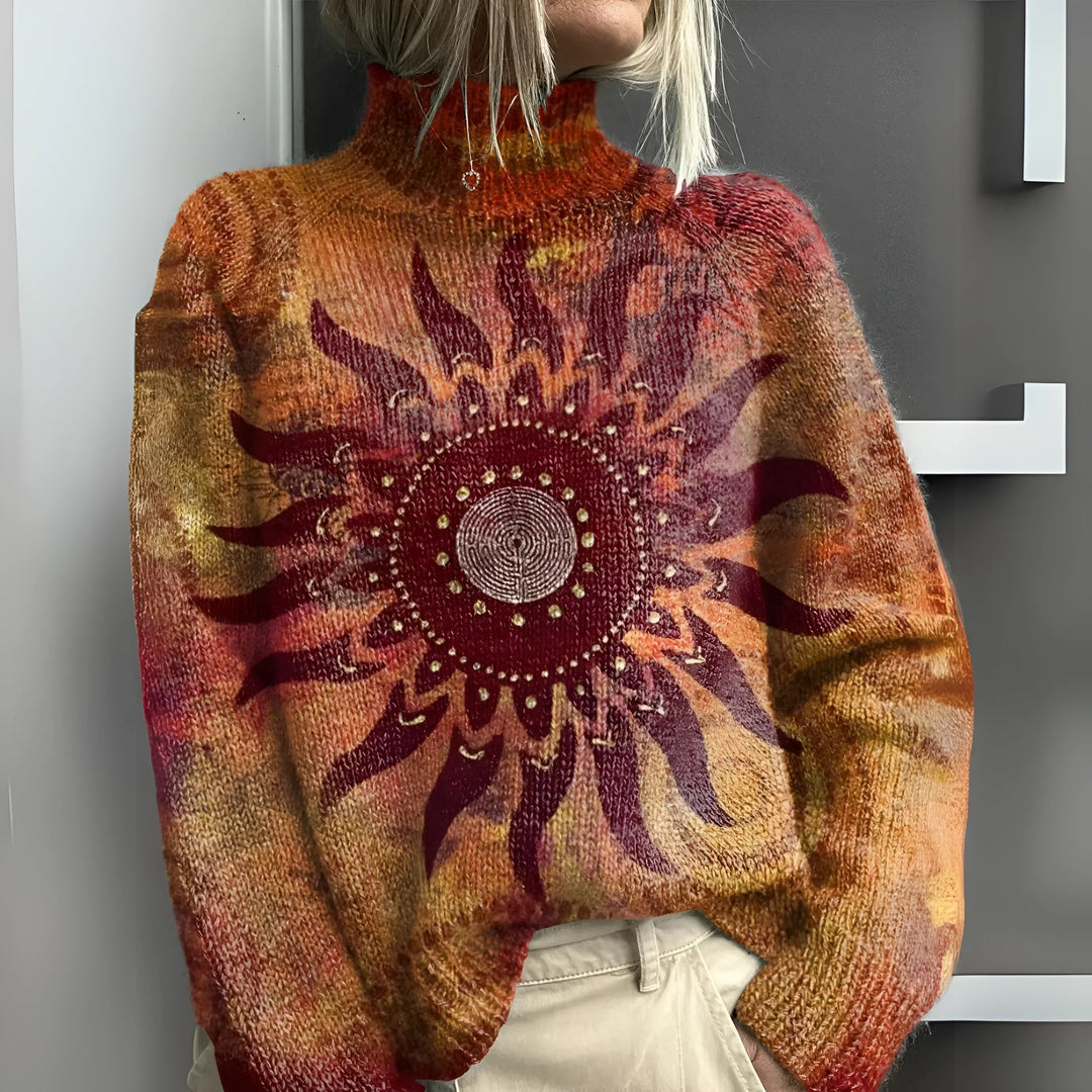Benicia | Comfortable Tribal Sun Knitted Turtleneck Sweater