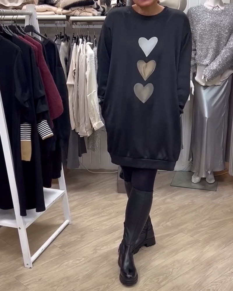 Joycee | Women’s Heart Print Long Sleeve Sweatshirt