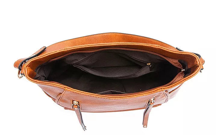 Vintage Double Zipper Shoulder Bag for Women