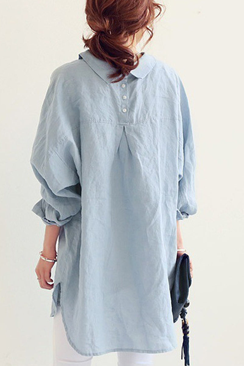 Classic Plain Blouse with Button Detail for Women