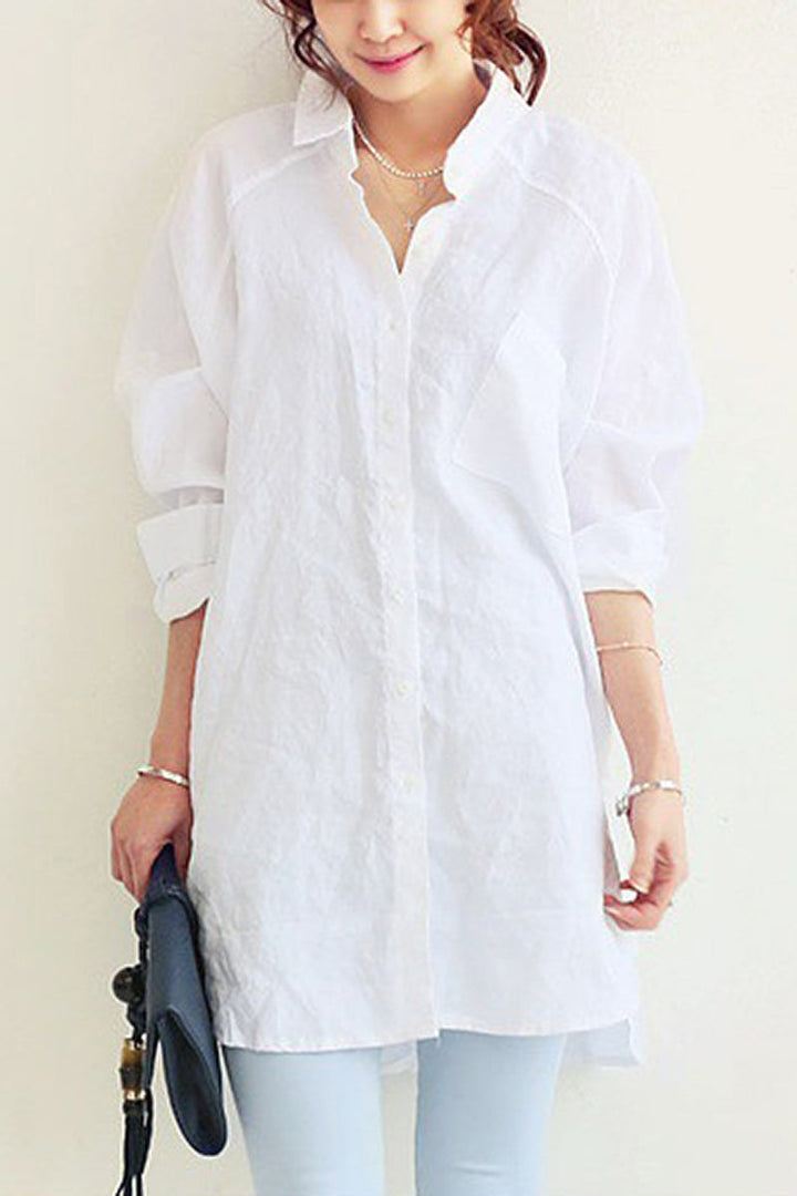 Classic Plain Blouse with Button Detail for Women