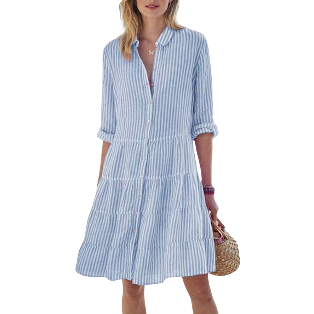 Stripe Print Long Sleeve Dress for Women