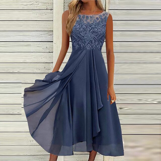 Elegant Sleeveless Lace Party Dress for Women