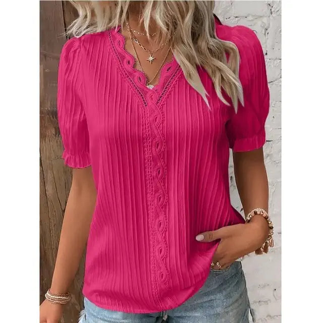 Summer V-Neck Short Sleeve Blouse for Women