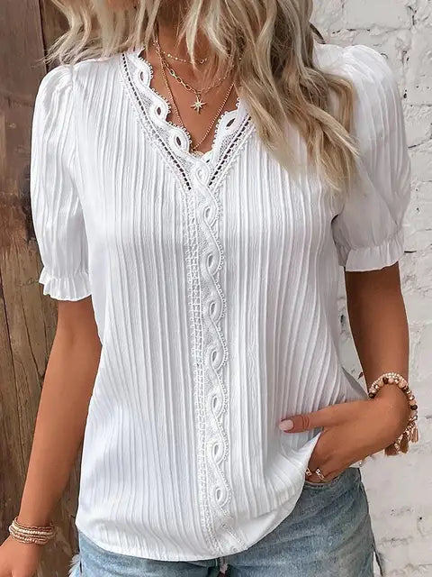 Summer V-Neck Short Sleeve Blouse for Women