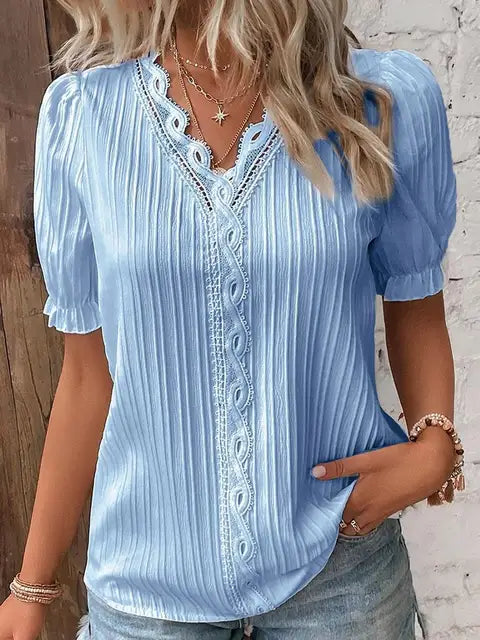 Summer V-Neck Short Sleeve Blouse for Women