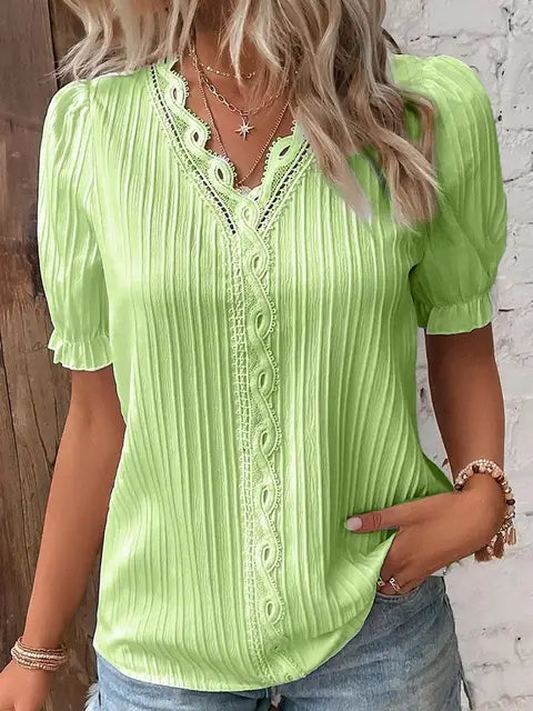 Summer V-Neck Short Sleeve Blouse for Women