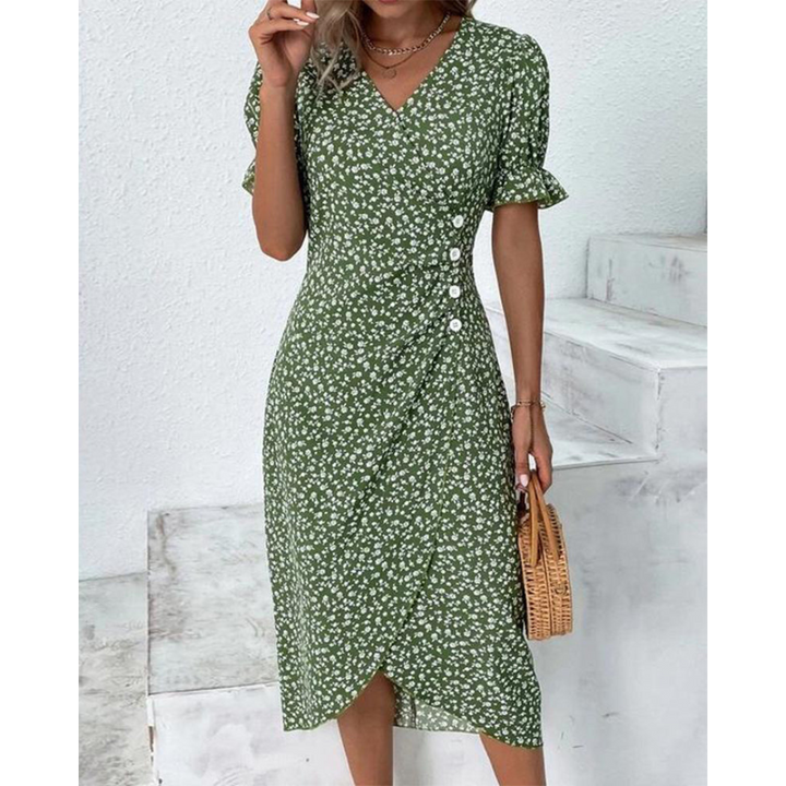 Zhairah | Feminine Wrap Dress with Floral Elegance