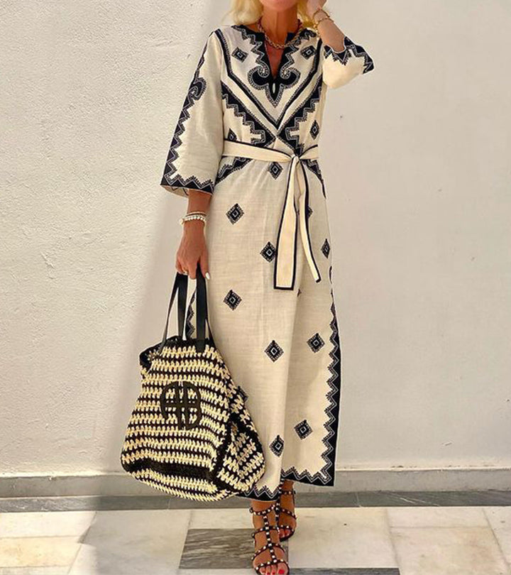 Women's Elegant Printed Long Sleeve Dress