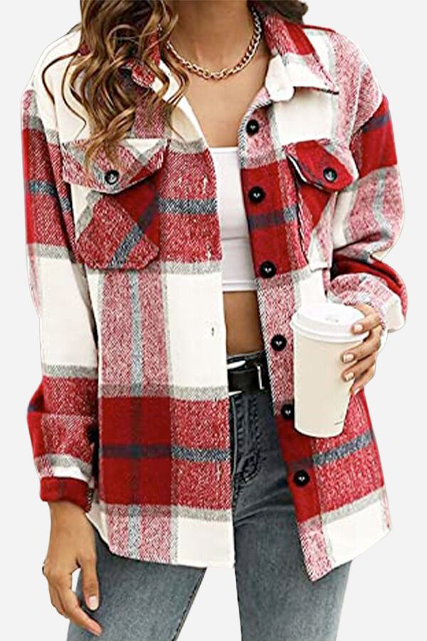 Women's Long Sleeve Plaid Jacket