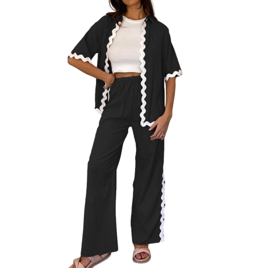 Women's Wavy Stitch Blouse and Pants Set