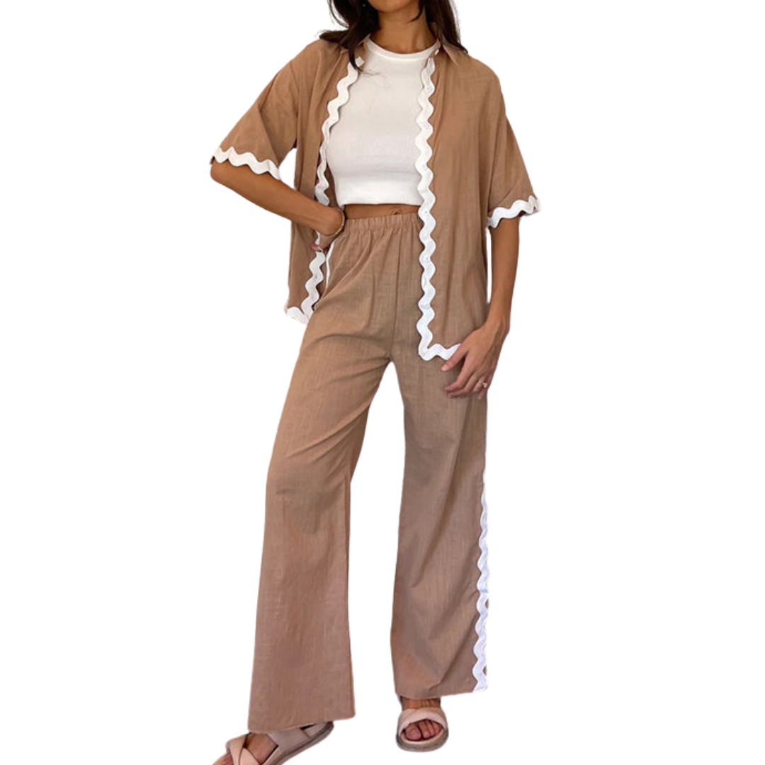 Women's Wavy Stitch Blouse and Pants Set