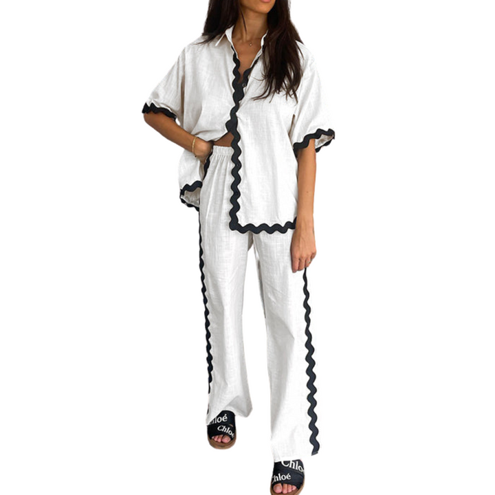 Women's Wavy Stitch Blouse and Pants Set