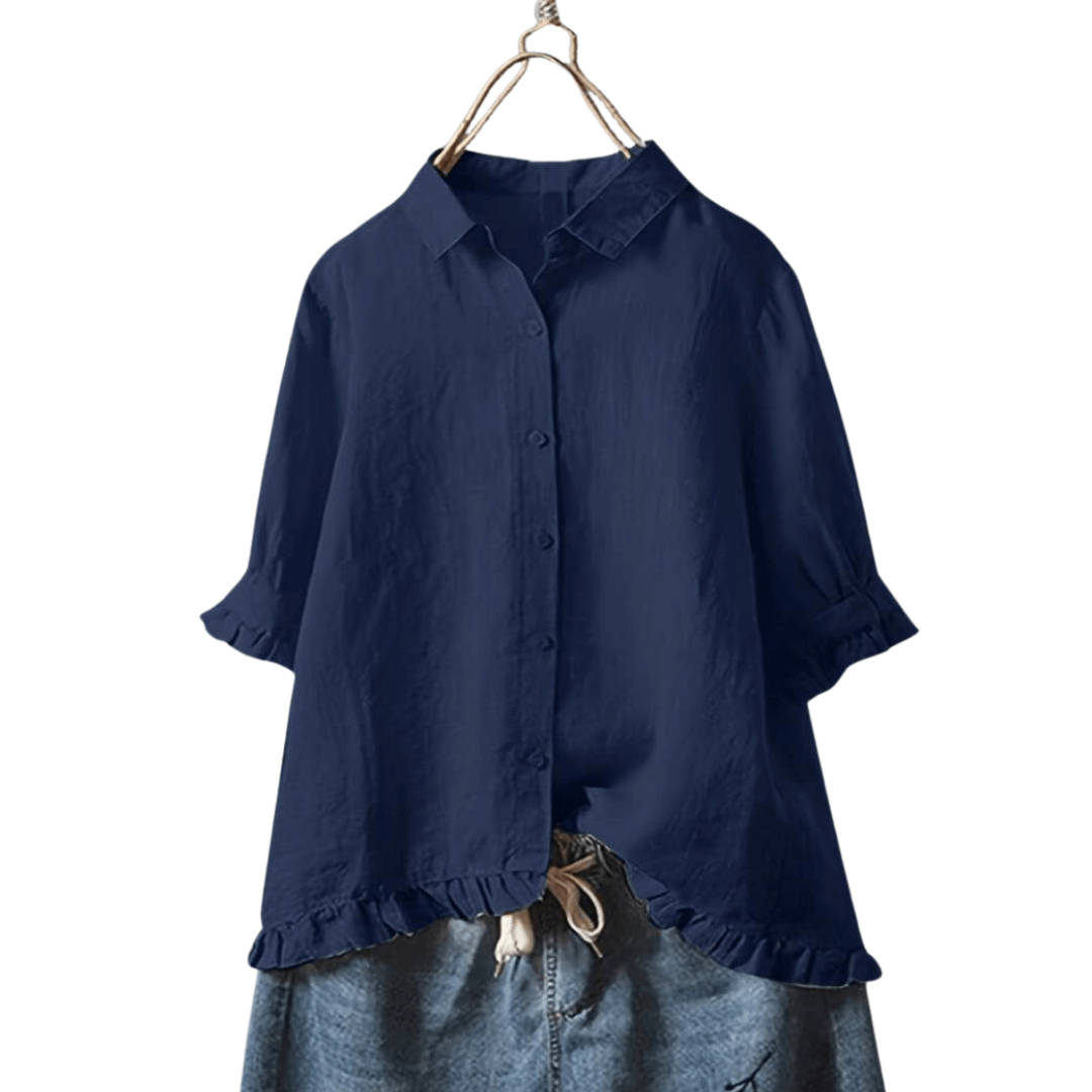 Women's Front Button Ruffle Hem Shirt