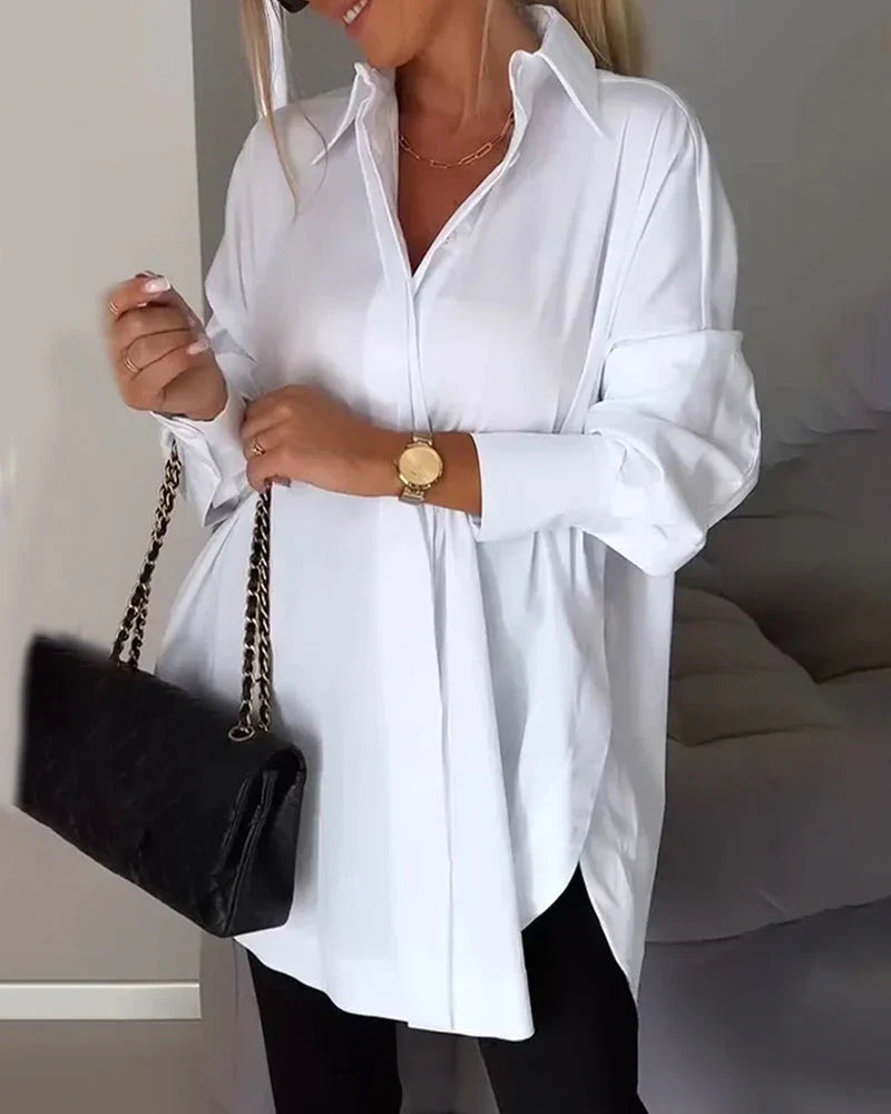 Oversized Button-Up Long Shirt for Women