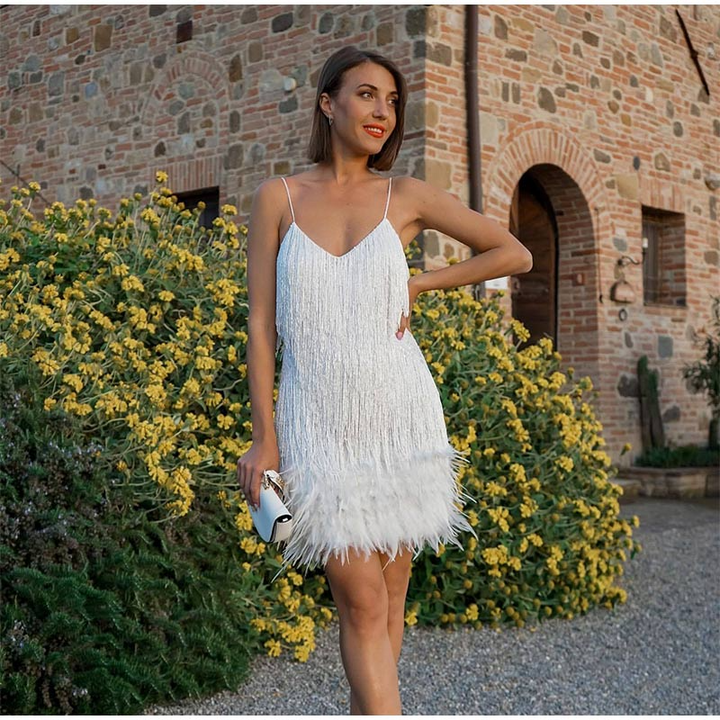 Stylish Tassel Sequin Dress For Women