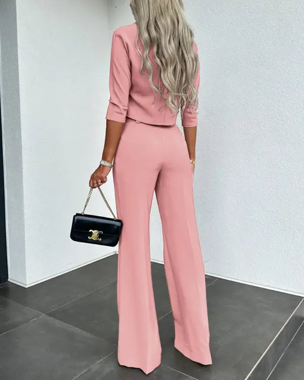 Women's Mock Neck Crop Top and Pants Set