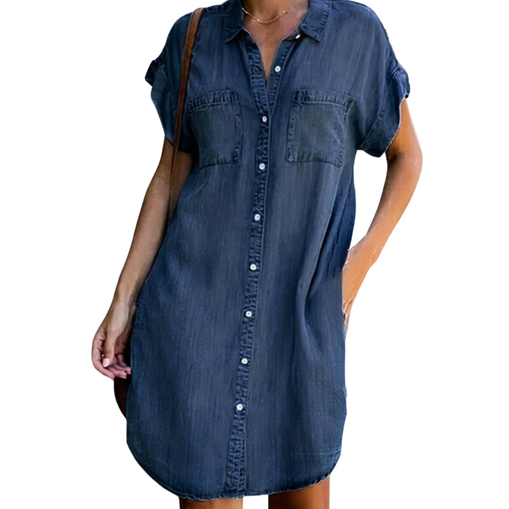 V-Neck Denim Skirt Dress for Women