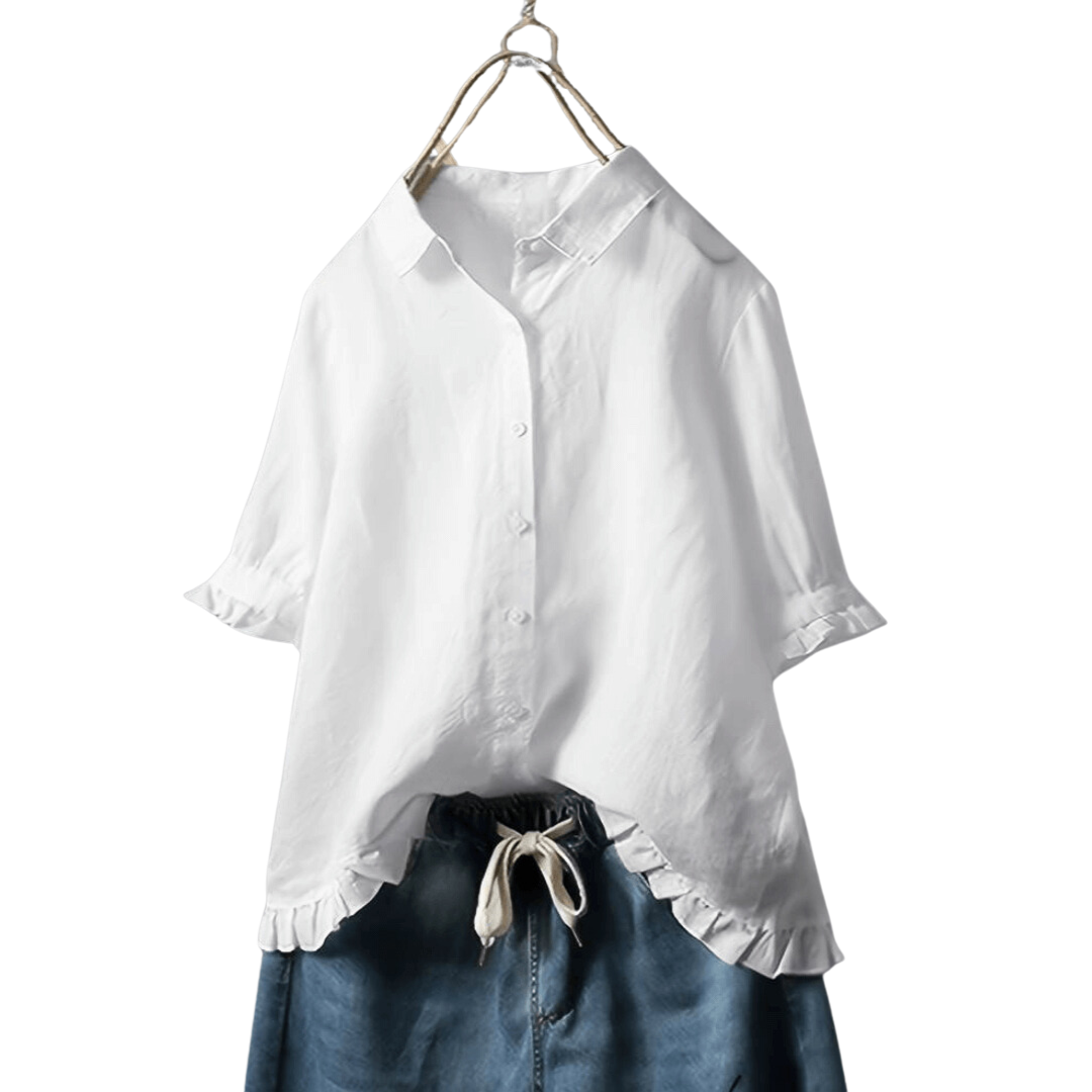 Women's Front Button Ruffle Hem Shirt