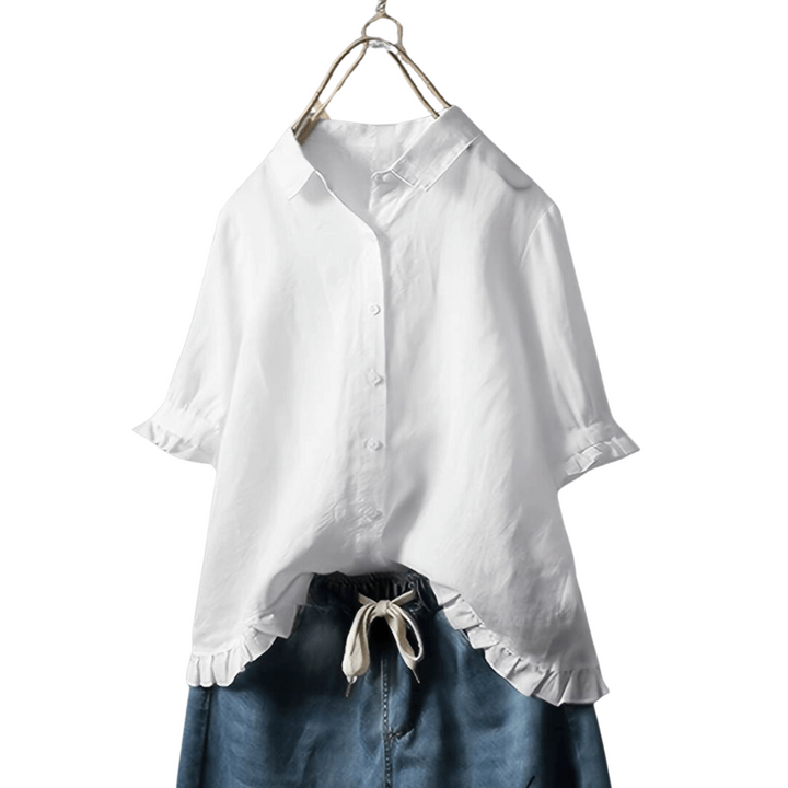 Women's Front Button Ruffle Hem Shirt