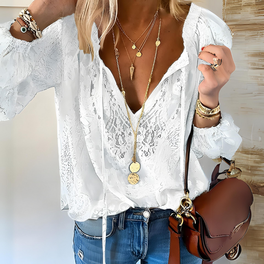 Elegant V-Neck Lace Blouse for Women