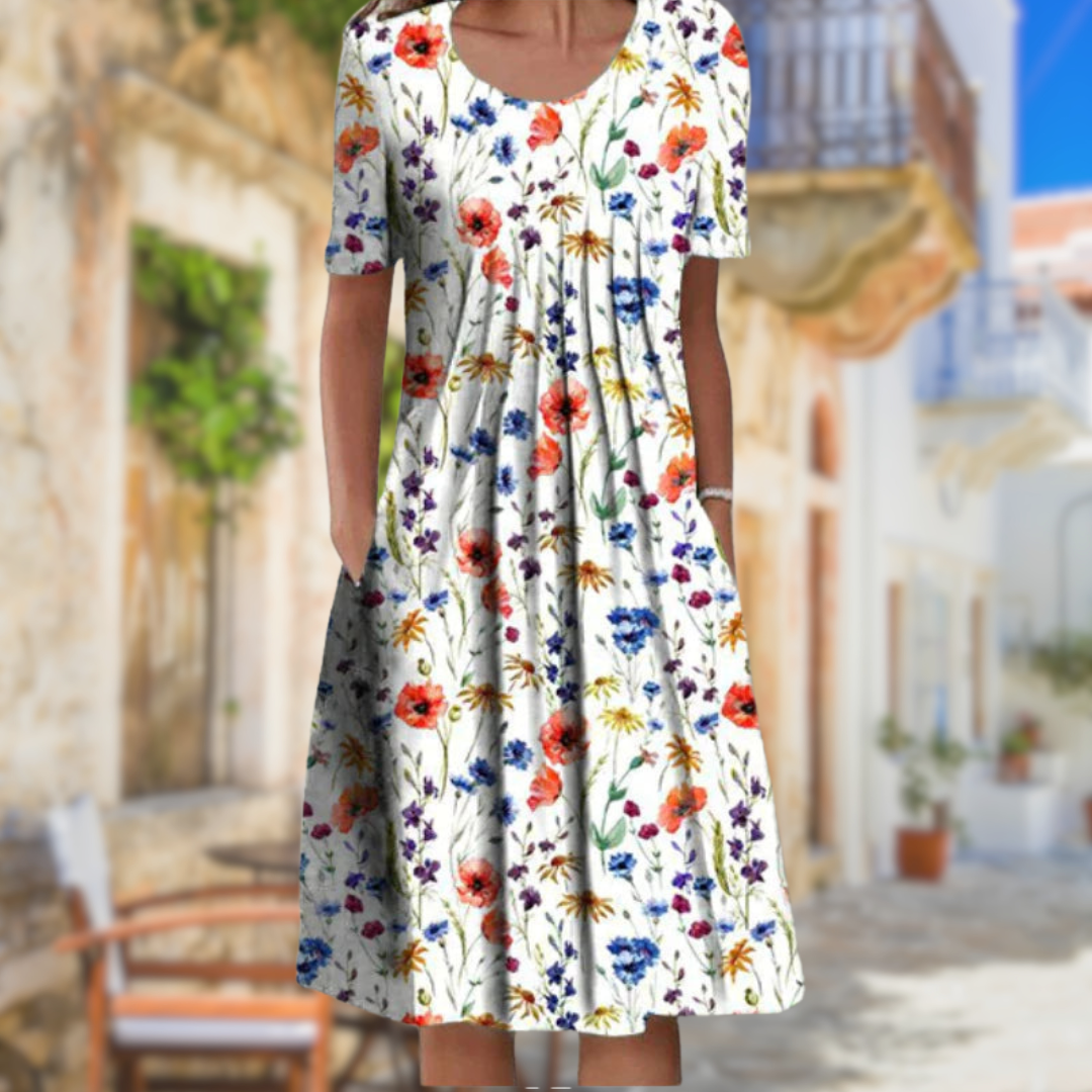 Women Short Sleeve Floral Print Dress