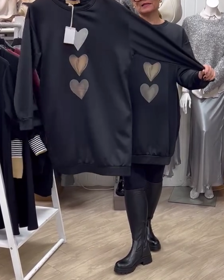 Joycee | Women’s Heart Print Long Sleeve Sweatshirt