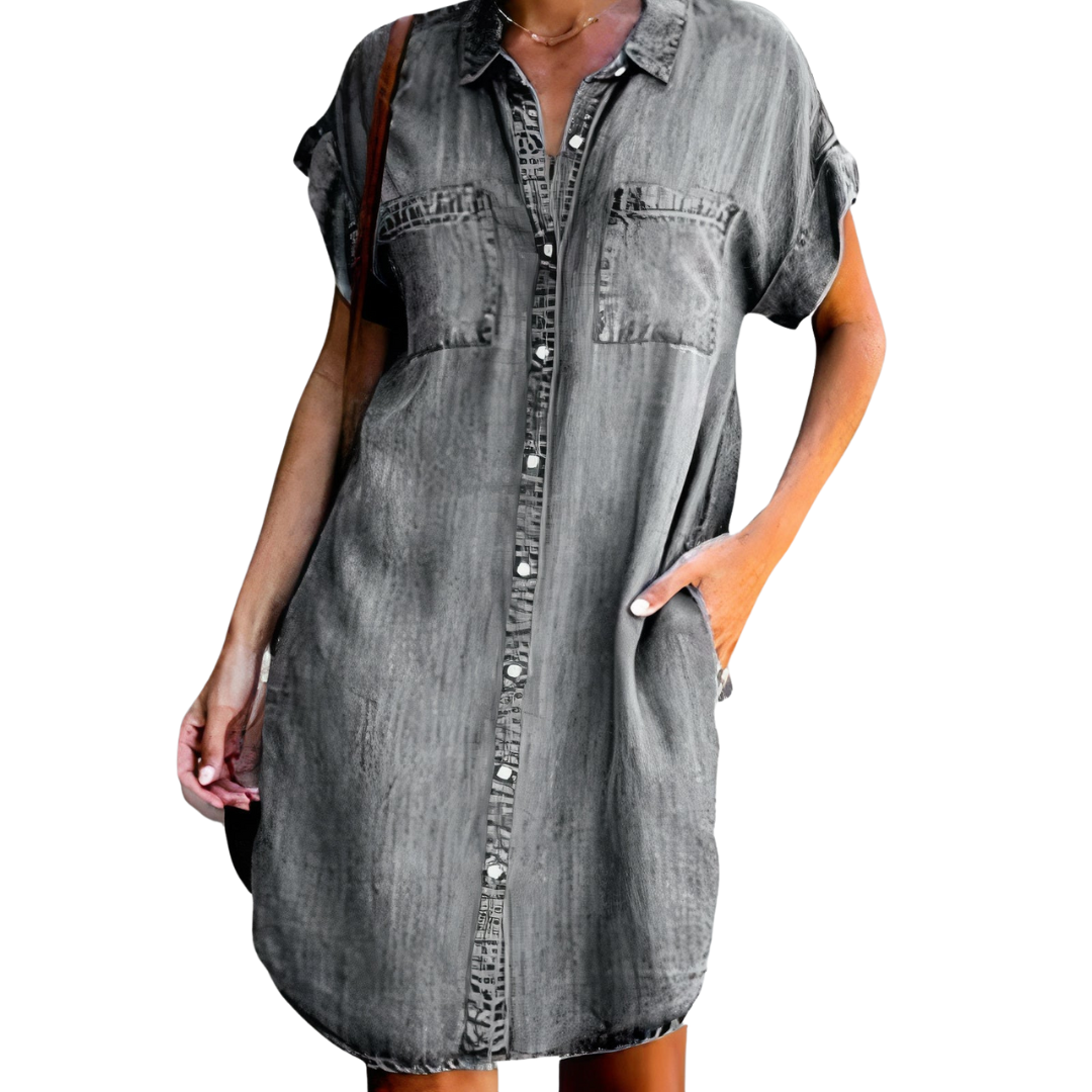 V-Neck Denim Skirt Dress for Women