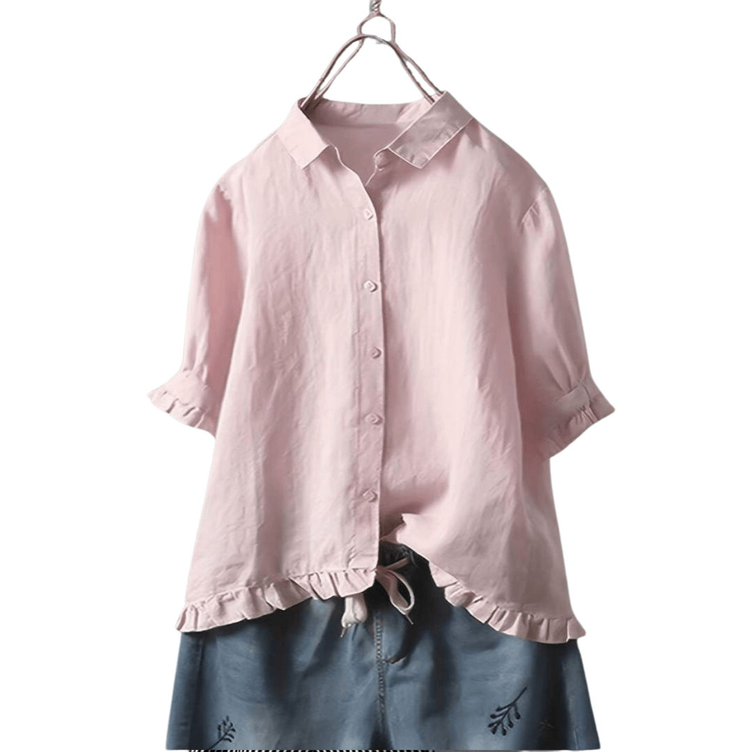 Women's Front Button Ruffle Hem Shirt