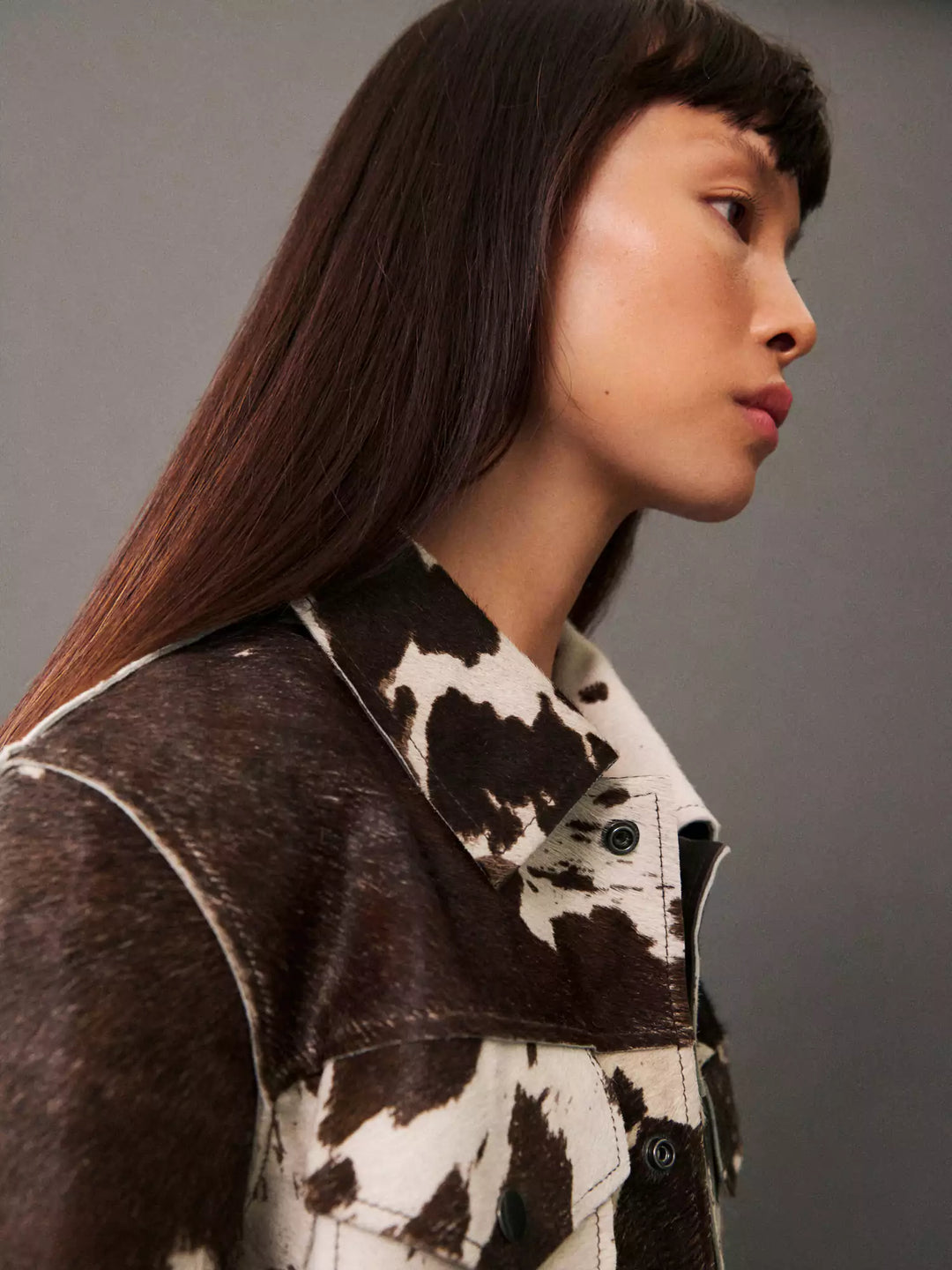 Elle | Cow Print Faux Fur Shirt Jacket