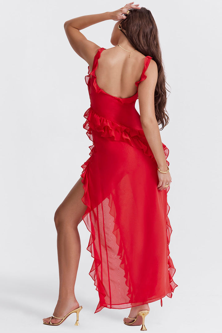 Ruffle Asymmetrical Maxi Party Dress for Women