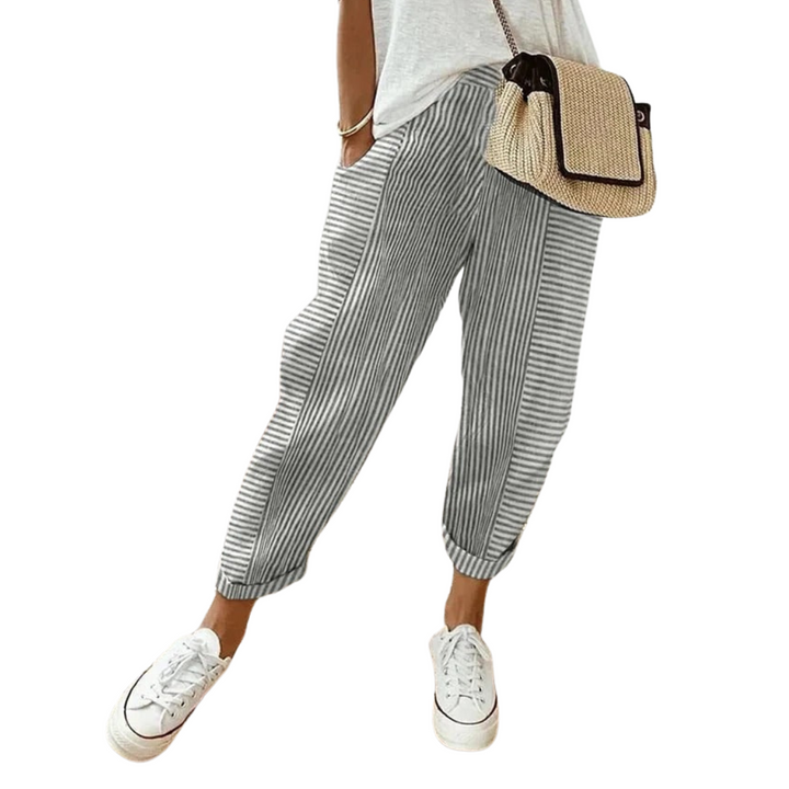 Women's Striped Loose Fit Trousers with Adjustable Drawstring