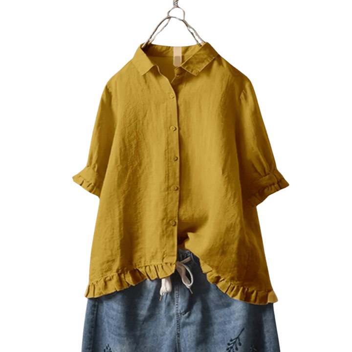 Women's Front Button Ruffle Hem Shirt