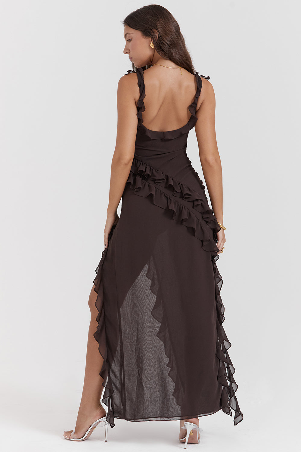 Ruffle Asymmetrical Maxi Party Dress for Women