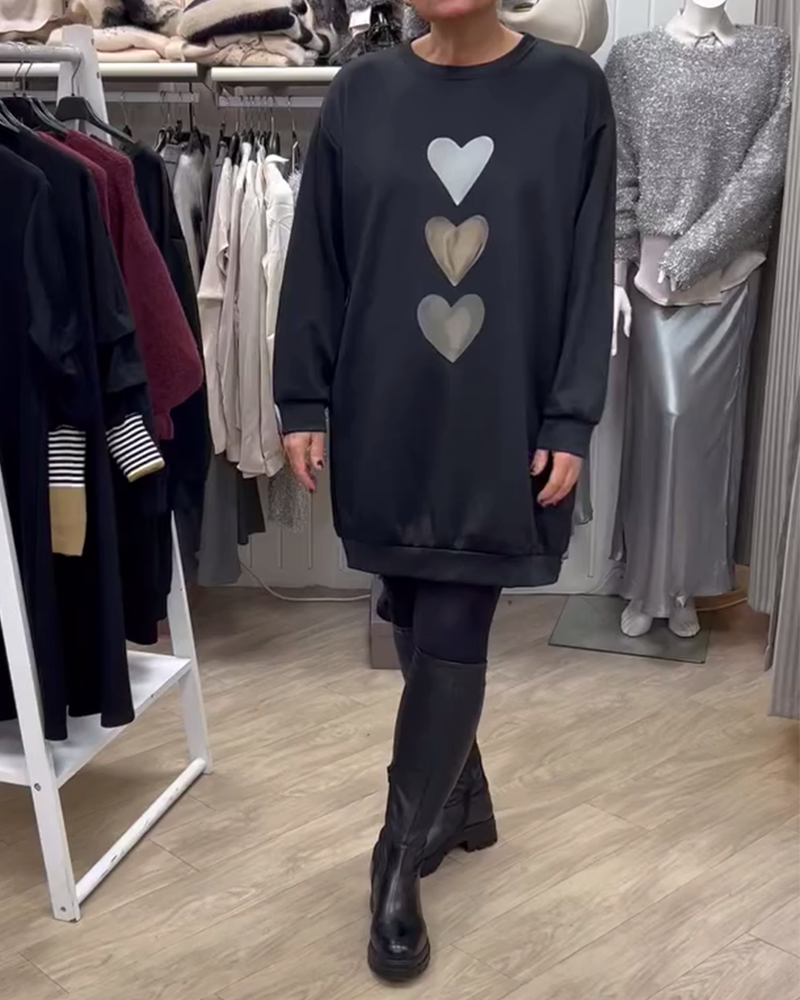 Joycee | Women’s Heart Print Long Sleeve Sweatshirt
