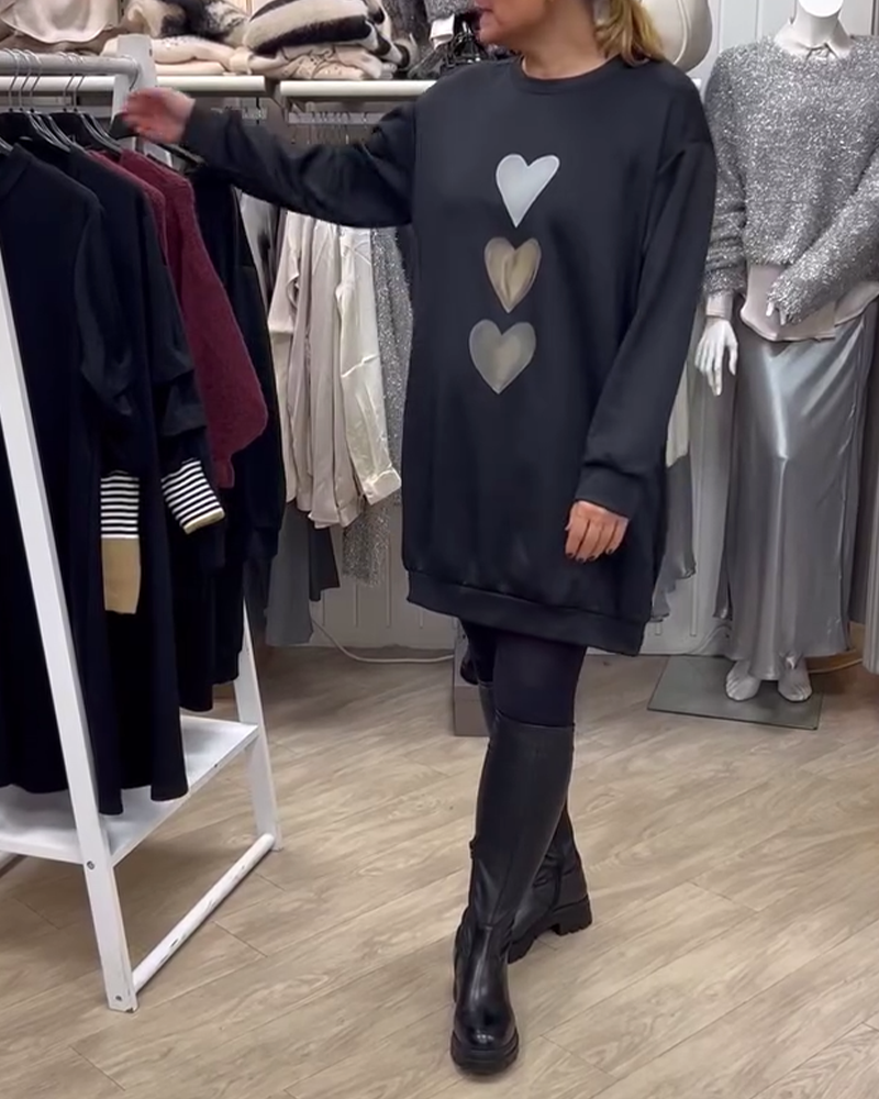 Joycee | Women’s Heart Print Long Sleeve Sweatshirt