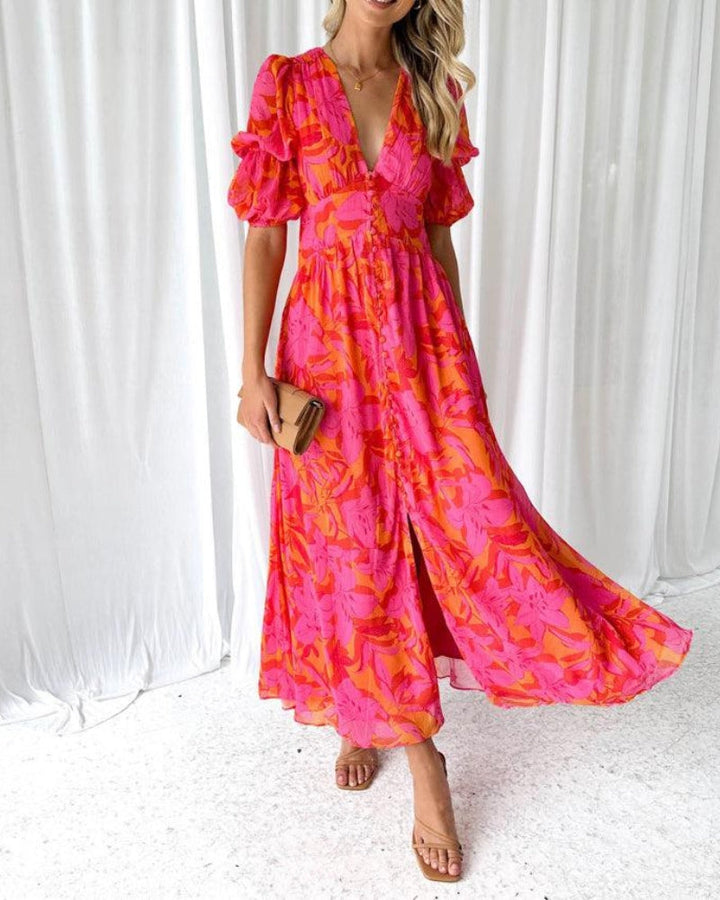 Arria | V-neck Puff Sleeve Dress