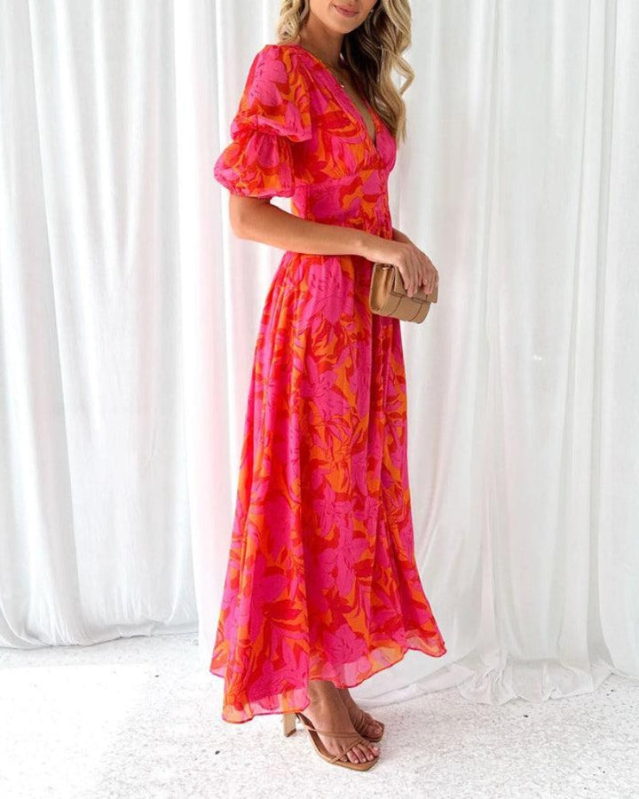 Arria | V-neck Puff Sleeve Dress