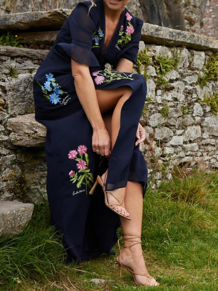 Pauline | Embroidered Floral V-Neck Maxi Dress