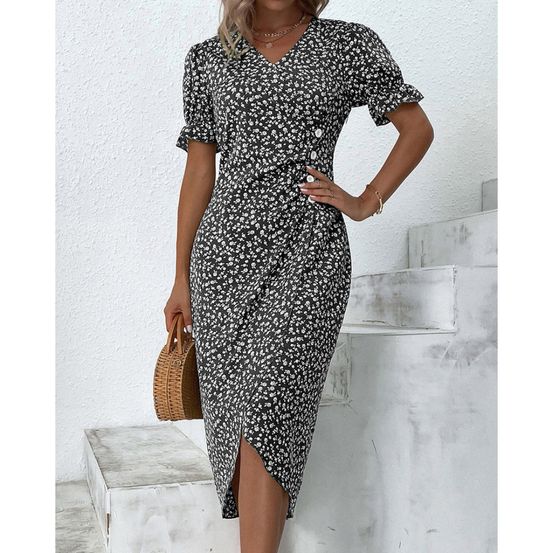 Zhairah | Feminine Wrap Dress with Floral Elegance