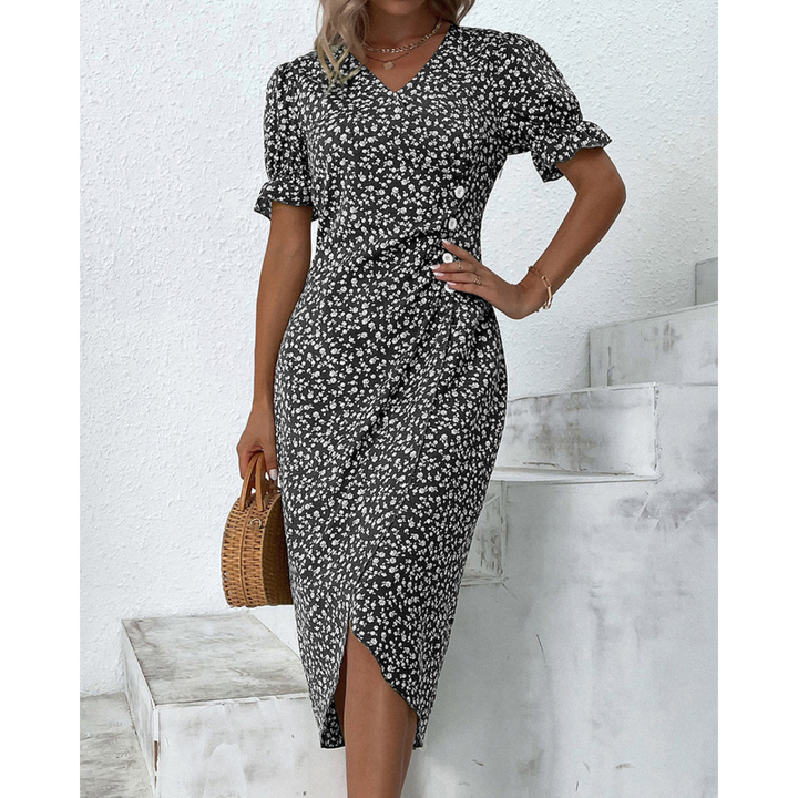 Zhairah | Feminine Wrap Dress with Floral Elegance
