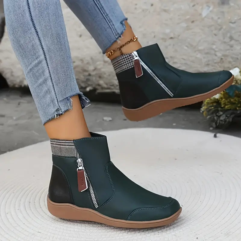 Women's Waterproof Double Zipper Ankle Boots