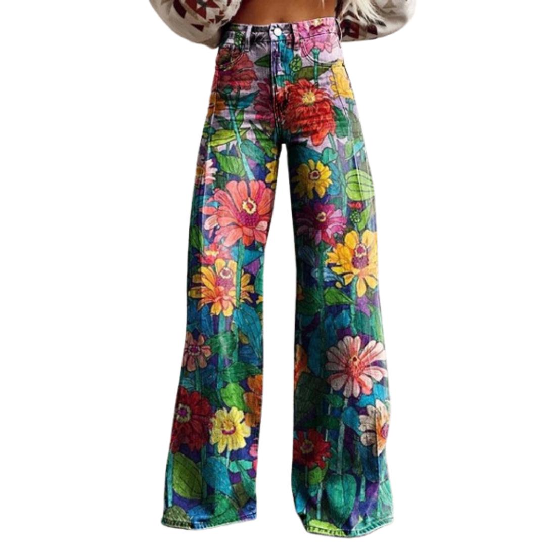 Flower Print Wide Leg Pants for Women