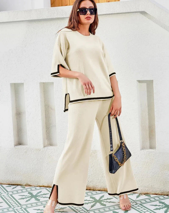 Two-Piece Round Neck Pants Set for Women