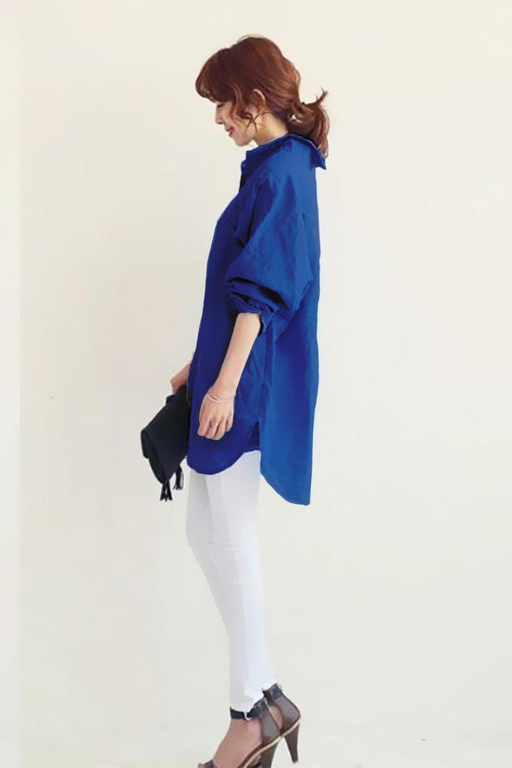 Classic Plain Blouse with Button Detail for Women