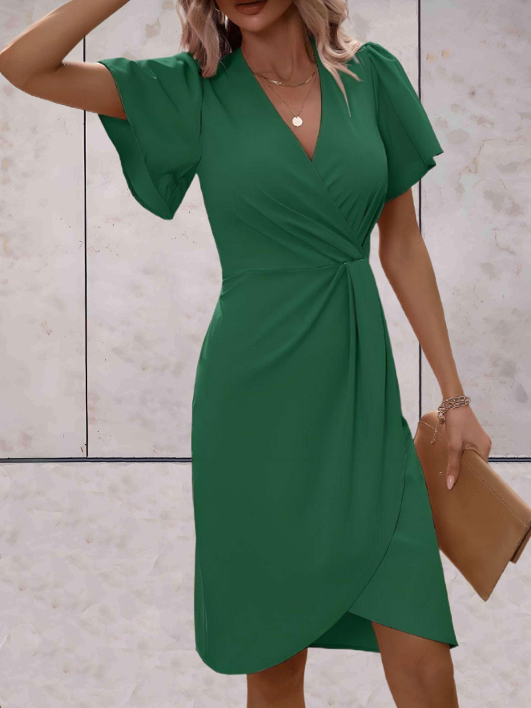 Classic V-Neck Wrap Dress for Women