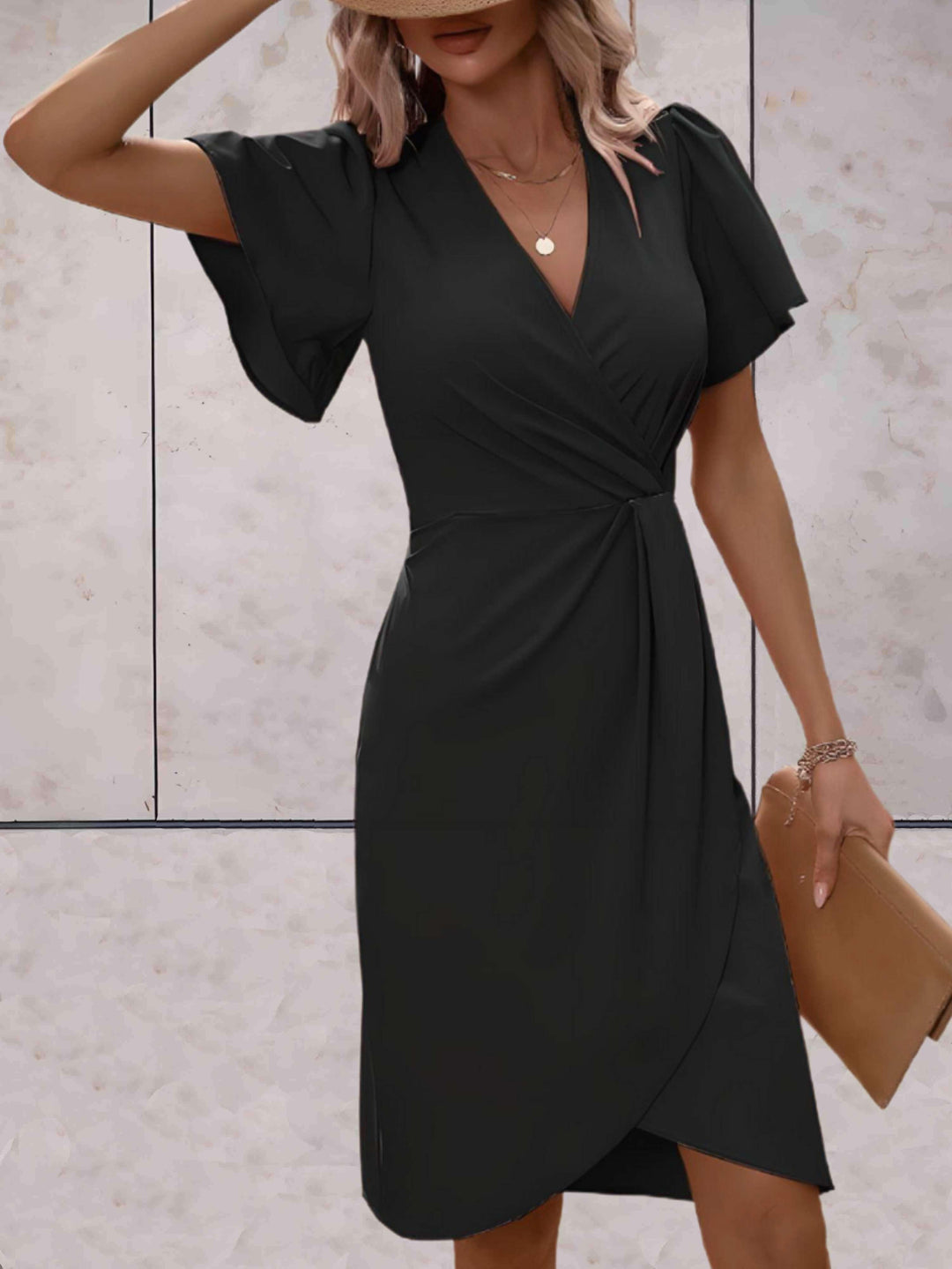 Classic V-Neck Wrap Dress for Women