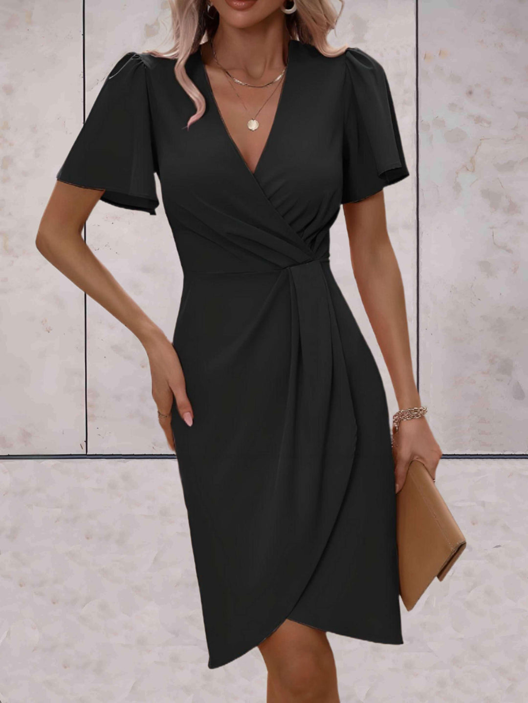 Classic V-Neck Wrap Dress for Women